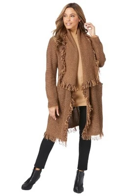 Jessica London Women’s Plus Size Shawl-Collar Fringe Jacket 2 Jessica London Women’s Plus Size Shawl-Collar Fringe Jacket - Image 2