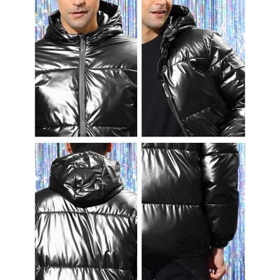 Lars Amadeus Men's Full Zip Heavyweight Quilting Shiny Metallic Hooded Puffer Jacket 5 Lars Amadeus Men's Full Zip Heavyweight Quilting Shiny Metallic Hooded Puffer Jacket - Image 5