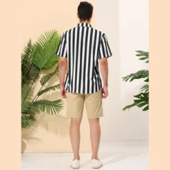 Lars Amadeus Men's Summer Vertical Striped Shirt Short Sleeves Button Up Color Block Stripe Shirt -Refrigiwear Sale Shop GUEST 0bce883a b05c 47ab ab89 7b7f13eb22bb