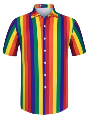 Lars Amadeus Men's Vertical Striped Shirt Short Sleeve Button Down Summer Color Block Hawaiian Beach Striped Shirts 11 Lars Amadeus Men's Vertical Striped Shirt Short Sleeve Button Down Summer Color Block Hawaiian Beach Striped Shirts - Image 11