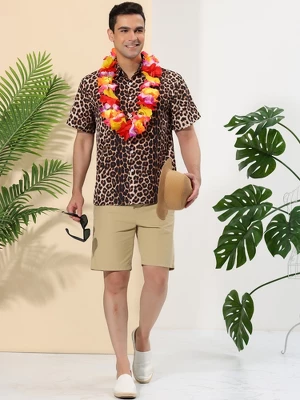 Lars Amadeus Men's Casual Summer Animal Leopard Printed Short Sleeves Button Shirts 3 Lars Amadeus Men's Casual Summer Animal Leopard Printed Short Sleeves Button Shirts - Image 3