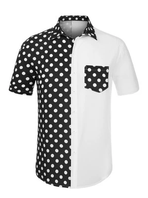 Lars Amadeus Men's Summer Polka Dots Short Sleeves Button Down Patchwork Beach Shirt 6 Lars Amadeus Men's Summer Polka Dots Short Sleeves Button Down Patchwork Beach Shirt - Image 6