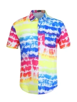 Lars Amadeus Men's Tie-dye Color Block Button Down Hawaiian Short Sleeve Striped Shirts -Refrigiwear Sale Shop GUEST 20194b26 0d4d 4321 907d 02ca56100090