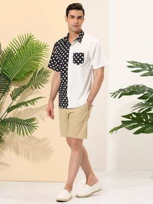 Lars Amadeus Men's Summer Polka Dots Short Sleeves Button Down Patchwork Beach Shirt 3 Lars Amadeus Men's Summer Polka Dots Short Sleeves Button Down Patchwork Beach Shirt - Image 3