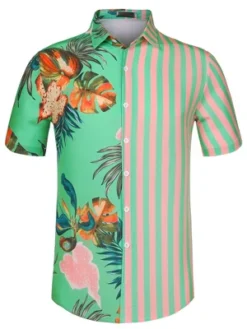 Lars Amadeus Men's Summer Button Down Hawaiian Tropical Floral Leaf Striped Patchwork Shirts -Refrigiwear Sale Shop GUEST 24f0d65c 323d 419e a69b 5436f47e41ab