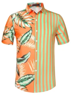 Lars Amadeus Men's Summer Button Down Hawaiian Tropical Floral Leaf Striped Patchwork Shirts -Refrigiwear Sale Shop GUEST 29dde95f 9d40 4a17 b5d7 1eb258efe75d