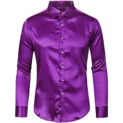 Lars Amadeus Men's Dress Satin V Neck Long Sleeves Button Down Slim Fit Prom Party Shirts