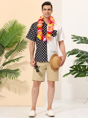 Lars Amadeus Men's Summer Polka Dots Short Sleeves Button Down Patchwork Beach Shirt 2 Lars Amadeus Men's Summer Polka Dots Short Sleeves Button Down Patchwork Beach Shirt - Image 2