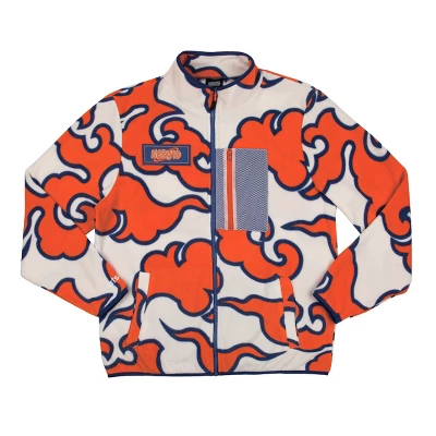 Naruto Orange Cloud Pattern White Men’s Zip-Up Fleece Jacket 6 Naruto Orange Cloud Pattern White Men’s Zip-Up Fleece Jacket - Image 6