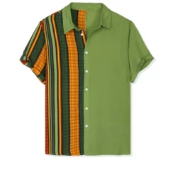 Lars Amadeus Men's Irregular Geometric Color Block Patchwork Button Down Short Sleeve Striped Shirts -Refrigiwear Sale Shop GUEST 37bcf150 fb8d 423e b585 bcdd9249f312