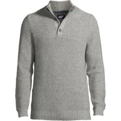 Lands' End Men's Cotton Blend Button Mock Neck Sweater