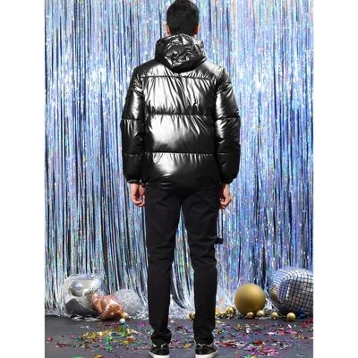 Lars Amadeus Men's Full Zip Heavyweight Quilting Shiny Metallic Hooded Puffer Jacket 4 Lars Amadeus Men's Full Zip Heavyweight Quilting Shiny Metallic Hooded Puffer Jacket - Image 4