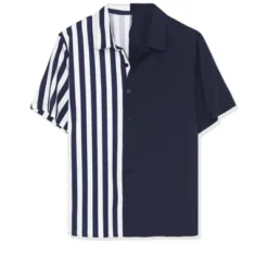 Lars Amadeus Men's Irregular Geometric Color Block Patchwork Button Down Short Sleeve Striped Shirts -Refrigiwear Sale Shop GUEST 476398ca 2a4e 4617 b09a 2e5d5e765495