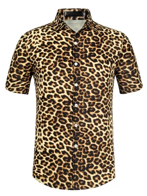 Lars Amadeus Men's Casual Summer Animal Leopard Printed Short Sleeves Button Shirts 6 Lars Amadeus Men's Casual Summer Animal Leopard Printed Short Sleeves Button Shirts - Image 6