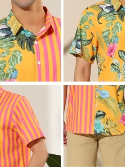 Lars Amadeus Men's Striped Shirt Point Collar Button Up Flower Print Summer Hawaiian Floral Patchwork Shirt 13 Lars Amadeus Men's Striped Shirt Point Collar Button Up Flower Print Summer Hawaiian Floral Patchwork Shirt -Refrigiwear Sale Shop GUEST 53a40a17 25ba 4380 ae33 a4125ce43879