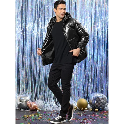 Lars Amadeus Men's Full Zip Heavyweight Quilting Shiny Metallic Hooded Puffer Jacket 3 Lars Amadeus Men's Full Zip Heavyweight Quilting Shiny Metallic Hooded Puffer Jacket - Image 3