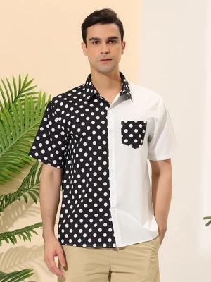 Lars Amadeus Men's Summer Polka Dots Short Sleeves Button Down Patchwork Beach Shirt 1 Lars Amadeus Men's Summer Polka Dots Short Sleeves Button Down Patchwork Beach Shirt
