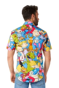 OppoSuits Men's Shirt - Short Sleeve Shirt Nickelodeon Cartoons - Multicolor