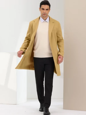 Lars Amadeus Men's Single Breasted Lapel Collar Mid-Length Solid Overcoat 1 Lars Amadeus Men's Single Breasted Lapel Collar Mid-Length Solid Overcoat