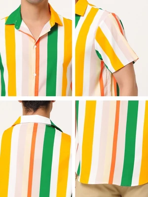Lars Amadeus Men's Vertical Striped Shirt Short Sleeve Button Down Summer Color Block Hawaiian Beach Striped Shirts 5 Lars Amadeus Men's Vertical Striped Shirt Short Sleeve Button Down Summer Color Block Hawaiian Beach Striped Shirts - Image 5
