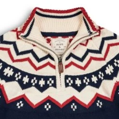Hope & Henry Men's Half Zip Raglan Fair Isle Sweater