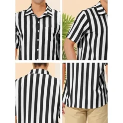 Lars Amadeus Men's Summer Vertical Striped Shirt Short Sleeves Button Up Color Block Stripe Shirt -Refrigiwear Sale Shop GUEST 652bd887 f5fc 462f b19e 8fe65c13565f