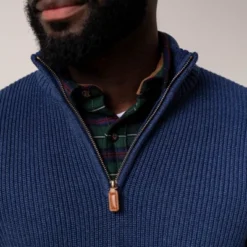 Hope & Henry Men's Organic Half Zip Cardigan Stitch Pullover Sweater, Navy Marl, X-Large