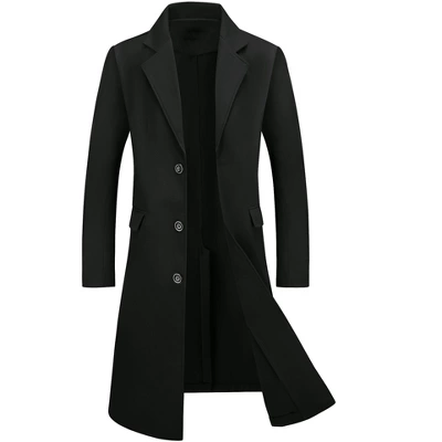 Lars Amadeus Men's Winter Single Breasted Notched Lapel Long Overcoat 7 Lars Amadeus Men's Winter Single Breasted Notched Lapel Long Overcoat - Image 7