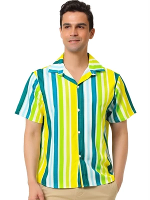 Lars Amadeus Men's Vertical Striped Shirt Short Sleeve Button Down Summer Color Block Hawaiian Beach Striped Shirts 10 Lars Amadeus Men's Vertical Striped Shirt Short Sleeve Button Down Summer Color Block Hawaiian Beach Striped Shirts - Image 10