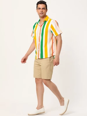 Lars Amadeus Men's Vertical Striped Shirt Short Sleeve Button Down Summer Color Block Hawaiian Beach Striped Shirts 3 Lars Amadeus Men's Vertical Striped Shirt Short Sleeve Button Down Summer Color Block Hawaiian Beach Striped Shirts - Image 3