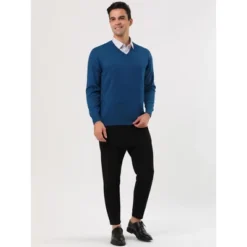 Lars Amadeus Men's Solid Color Knitted Long Sleeves V Neck Pullover Sweater