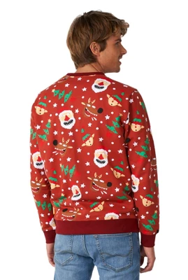OppoSuits Men's Christmas Sweater - Jolly Crew - Red 1 OppoSuits Men's Christmas Sweater - Jolly Crew - Red