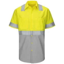 Red Kap® Men's High Visibility Short Sleeve Color Block Ripstop Work Shirt - Type R, Class 2