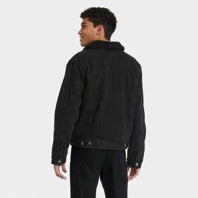 Men's Faux Shearling Lined Denim Trucker Jacket - Goodfellow & Co™ Black 1 Men's Faux Shearling Lined Denim Trucker Jacket - Goodfellow & Co™ Black