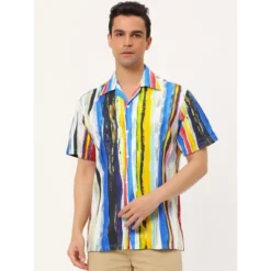 Lars Amadeus Men's Summer Irregular Printed Camp Collar Short Sleeves Button Down Hawaiian Shirt