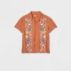 Latino Heritage Month Adult Short Sleeve Floral Woven Button-Down Shirt - Orange