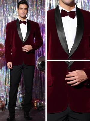 Lars Amadeus Men's Slim Fit One Button Shawl Lapel Wedding Tuxedo Velvet Blazer 3 Lars Amadeus Men's Slim Fit One Button Shawl Lapel Wedding Tuxedo Velvet Blazer - Image 3