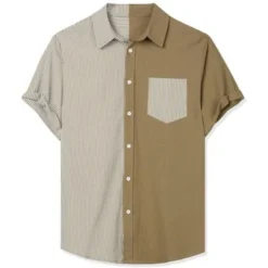 Lars Amadeus Men's Short Sleeve Button Down Shirt Summer Cotton Patchwork Collared Shirt -Refrigiwear Sale Shop GUEST 77075780 171c 4fda 8b0a 0cc105bbebb5