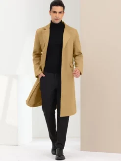 Lars Amadeus Men's Winter Single Breasted Notched Lapel Long Overcoat