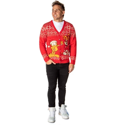 Garfield Men's Odie And Garfield Ugly Sweater Button-Up Knit Cardigan 4 Garfield Men's Odie And Garfield Ugly Sweater Button-Up Knit Cardigan - Image 4