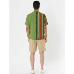 Lars Amadeus Men's Irregular Geometric Color Block Patchwork Button Down Short Sleeve Striped Shirts -Refrigiwear Sale Shop GUEST 82024505 64a3 426b 8d1c 1c7aebbba2ee