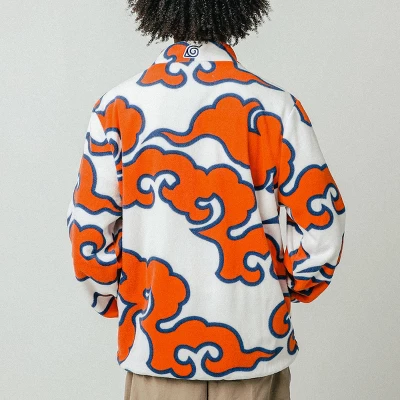 Naruto Orange Cloud Pattern White Men’s Zip-Up Fleece Jacket 5 Naruto Orange Cloud Pattern White Men’s Zip-Up Fleece Jacket - Image 5
