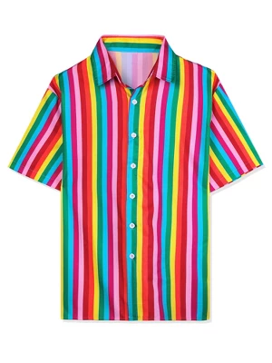 Lars Amadeus Men's Summer Rainbow Stripe Print Short Sleeve Button Down Shirts 7 Lars Amadeus Men's Summer Rainbow Stripe Print Short Sleeve Button Down Shirts - Image 7