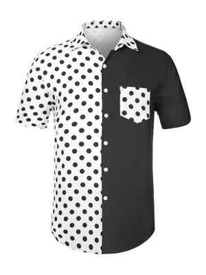 Lars Amadeus Men's Summer Polka Dots Short Sleeves Button Down Patchwork Beach Shirt 8 Lars Amadeus Men's Summer Polka Dots Short Sleeves Button Down Patchwork Beach Shirt - Image 8