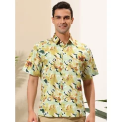 Lars Amadeus Men's Hawaiian Summer Floral Printed Short Sleeves Button-Down Beach Shirt