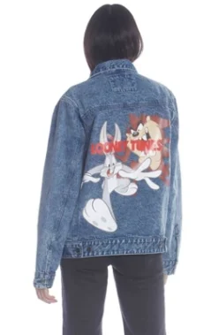 Members Only Women's Bugs Placement Solid Denim Oversized Jacket