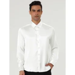 Lars Amadeus Men's Satin Point Collar Long Sleeve Button Down Slim Fit Dress Shirts