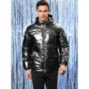 Lars Amadeus Men's Full Zip Heavyweight Quilting Shiny Metallic Hooded Puffer Jacket