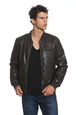 Members Only Men's Faux Leather Oval Quilted Bomber