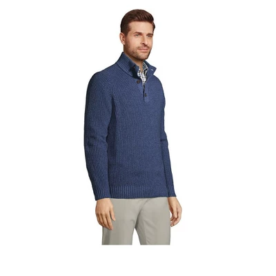 Lands' End Men's Cotton Blend Button Mock Neck Sweater 2 Lands' End Men's Cotton Blend Button Mock Neck Sweater - Image 2